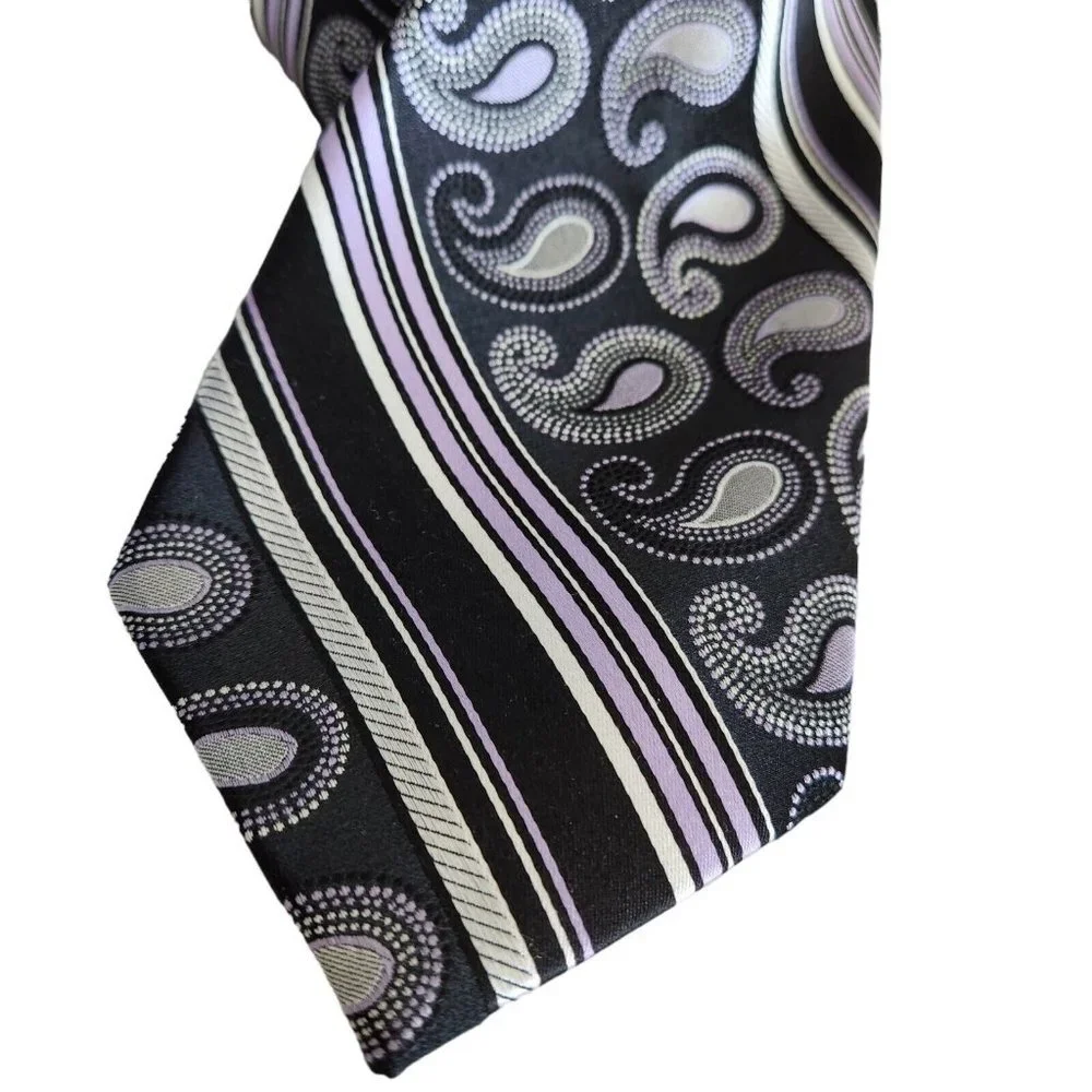 THE BIG KNOT by Steven Land 100% Silk Tie Geo Paisley‎ 3.5W Dark Purple